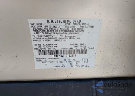 2012 Ford Taurus Sel from USA, damaged, VIN 1FAHP2EW1CG113612